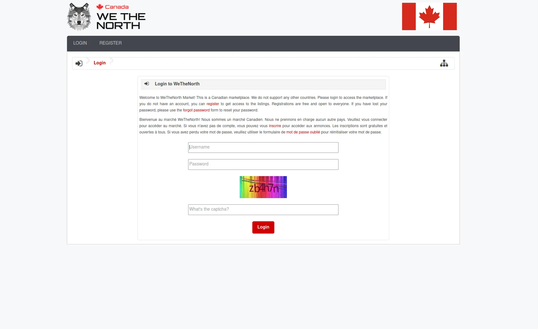 WeTheNorth Market login interface - secure account access for Canadian users