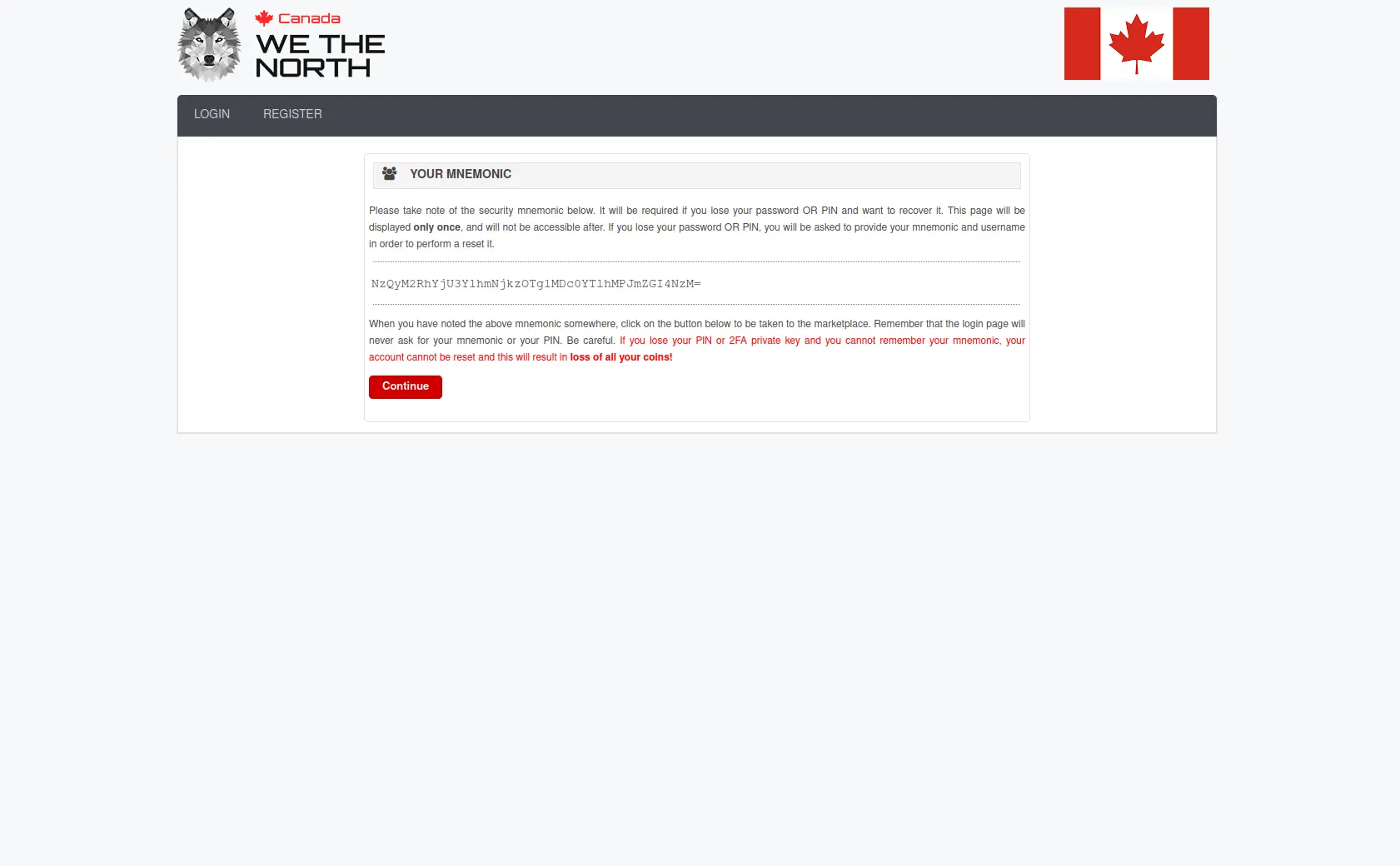 WeTheNorth Market security features - account recovery and mnemonic phrase protection